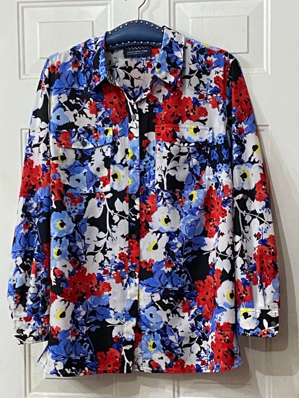 Jones New York Sz 2X Blouse Button Up Roll Long Sleeve Multicolor Floral